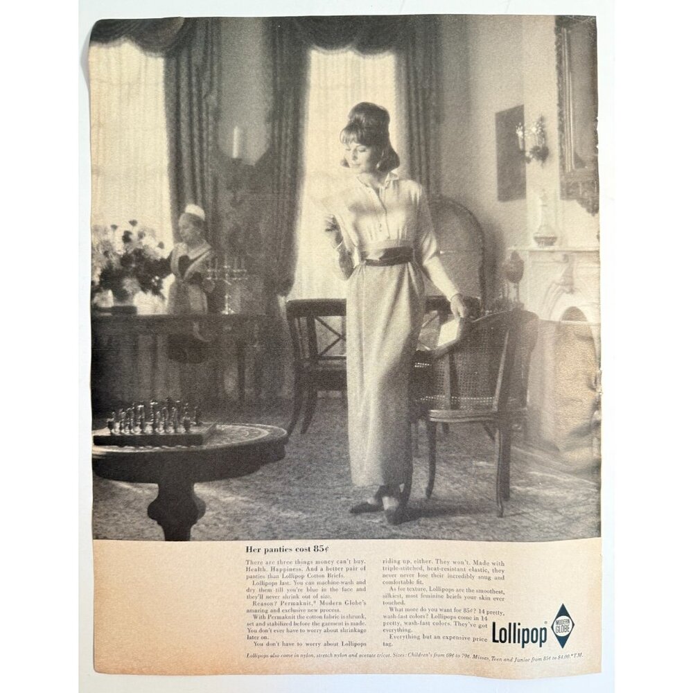 Vintage 1964 Lollipop Panties Lingerie Lady Chess Game Advertisement Print Ad